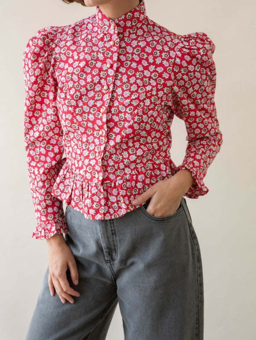 Batsheva Grace Red Floral Button Cotton Blouse Women's 0 NWT New - Picture 3 of 16
